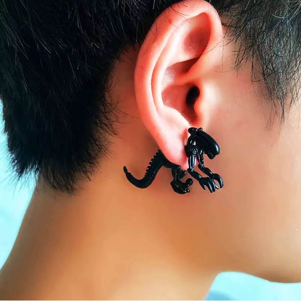 Dinosaur 3 D Earring Black Halloween Punk Goth 1 Piece